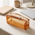 thumbnail image 5 of 1Pc Nylon Mesh Zipper Bags, 7.5" Transparent Makeup Brush Pouch, Portable Cosmetic Bags, Rectangle Pencil Case Organizer for Travel, Lipstick, Earphone, Keys - Orange, 5 of 6
