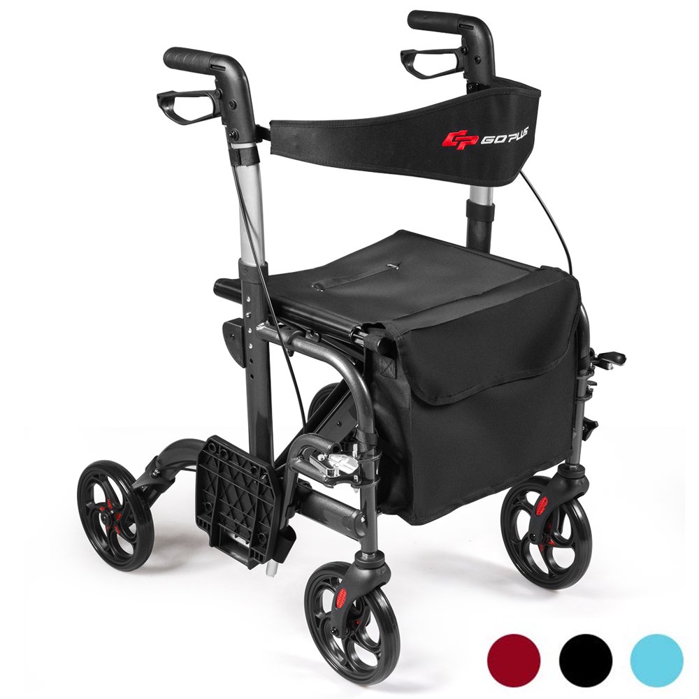 Goplus Folding Medical Rollator Walker Aluminum Transport Chair