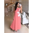 thumbnail image 6 of Women Casual Sleeveless Dresses Crewneck Patchwork Floral Midi Dress Coral Color L, 6 of 8