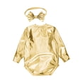 thumbnail image 4 of Hansber Toddler Baby Girls Shiny Metallic Long Sleeve Romper with Bow Headband for Birthday Party Outfit Gold 6-12M, 4 of 7