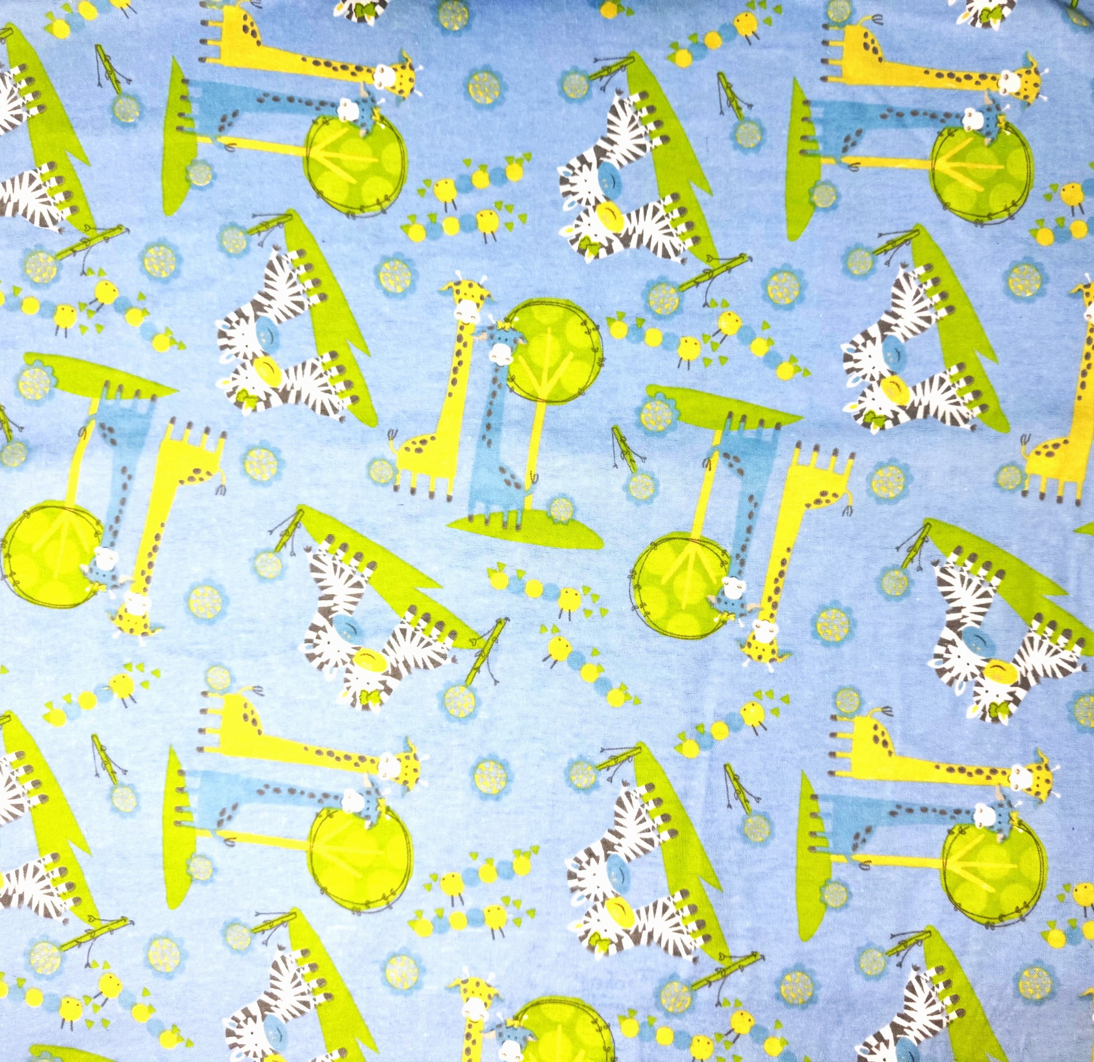 1 Yard - Baby Safari Animals Zebra & Giraffe on Blue Flannel Cotton Fabric (Great for Sewing, Craft Projects, Throw Pillows & More) 1 Yard X 44" Wide