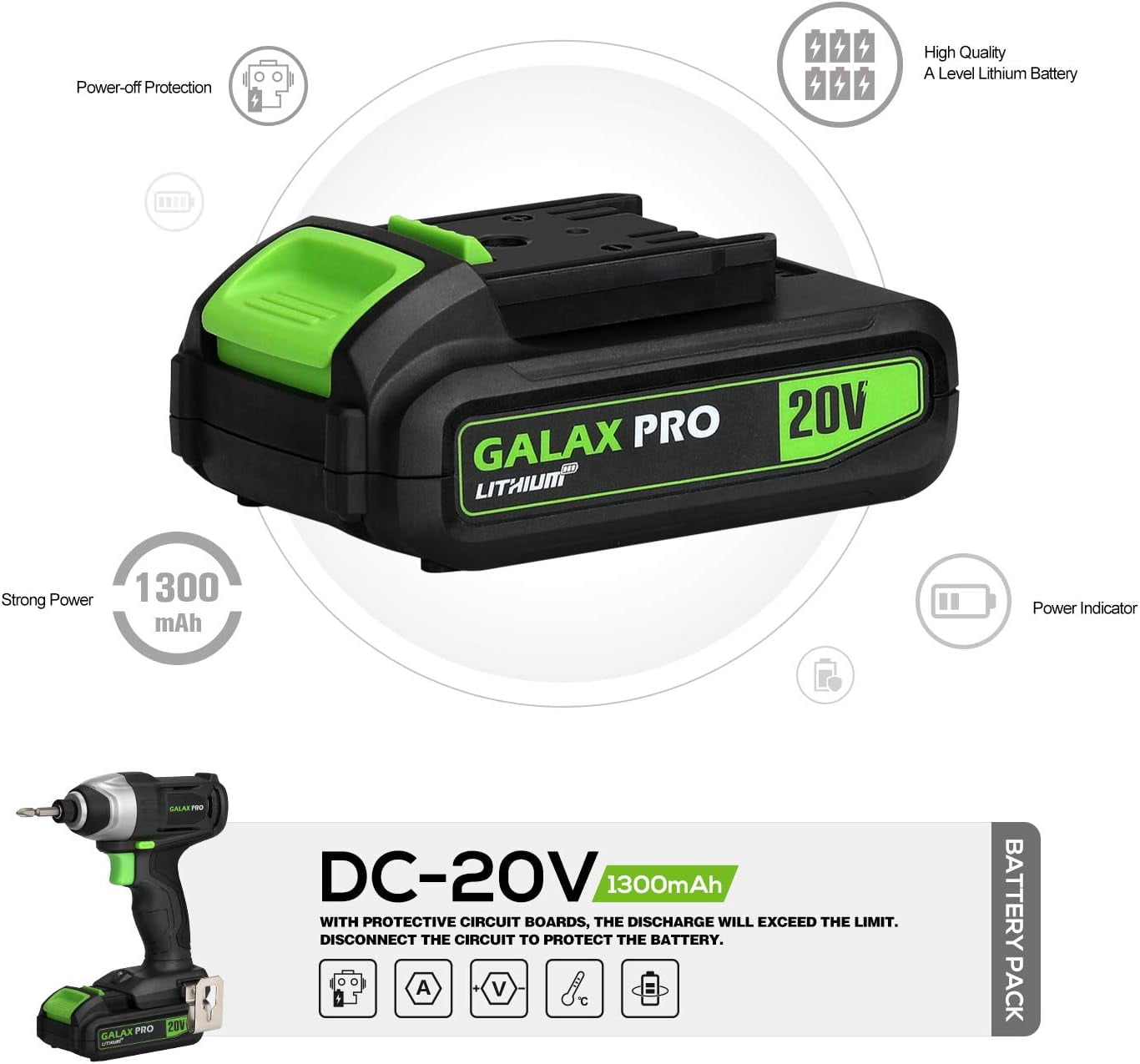 Impact Driver 20 V Lithium Ion 1/4" Hex Cordless Driver with LED Work Light, 6 Pieces Screwdriver Bits, Variable Speed (0-2800 RPM)- 1.3 Ah Battery and Charger Included