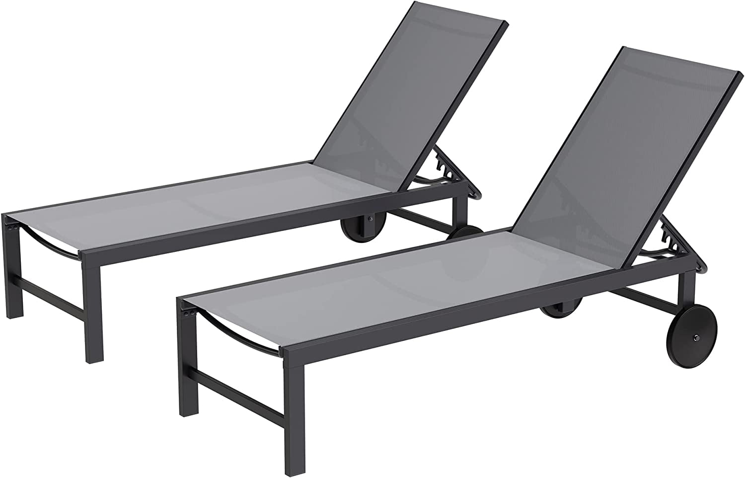 Walsunny 2pcs Patio Outdoor Chaise Lounge Chair with Wheels for Outside Aluminum Adjustable Angle Lounge Chair Set（Light Gray）