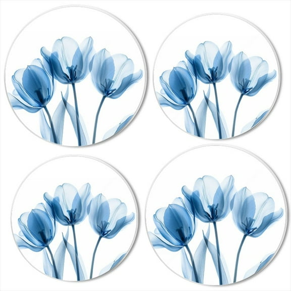 Bahomeck Gas Stove Burner Cover Set Of 4,Blue Tulips With Transparent Petalsmetal Electric Stove Burner Covers,Protecting Gas Stoves,Kitchen Decor，8 Inches And 10 Inches