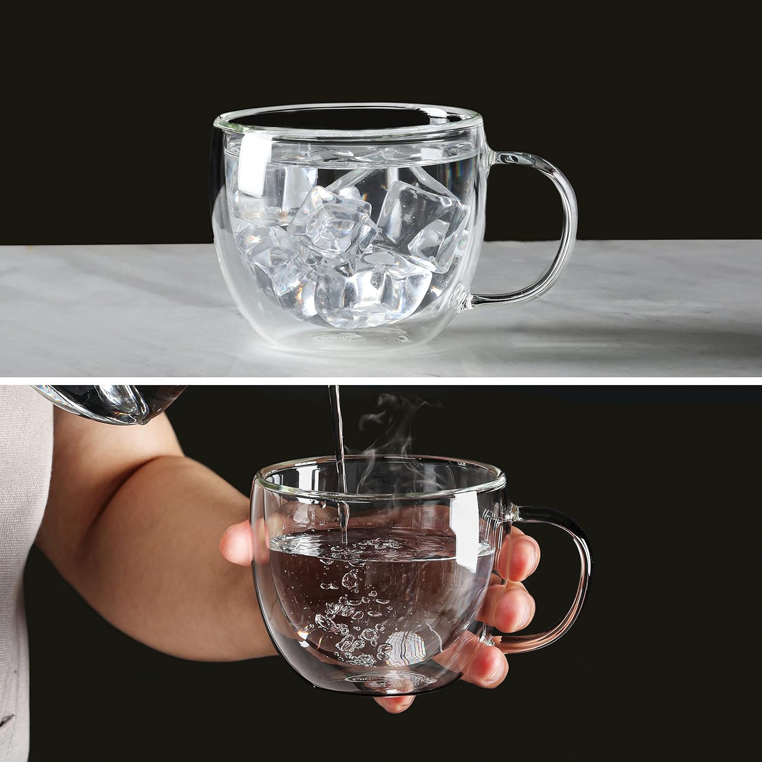 Double Wall Glass Cappuccino Mugs 8.1oz,Clear Insulated Glass Coffee Mug with Handle for Espresso,Latte,Tea,Set of 2 | Double Wall, Insulated, Glass Coffee Mug, with Handle, for Espresso, Latte