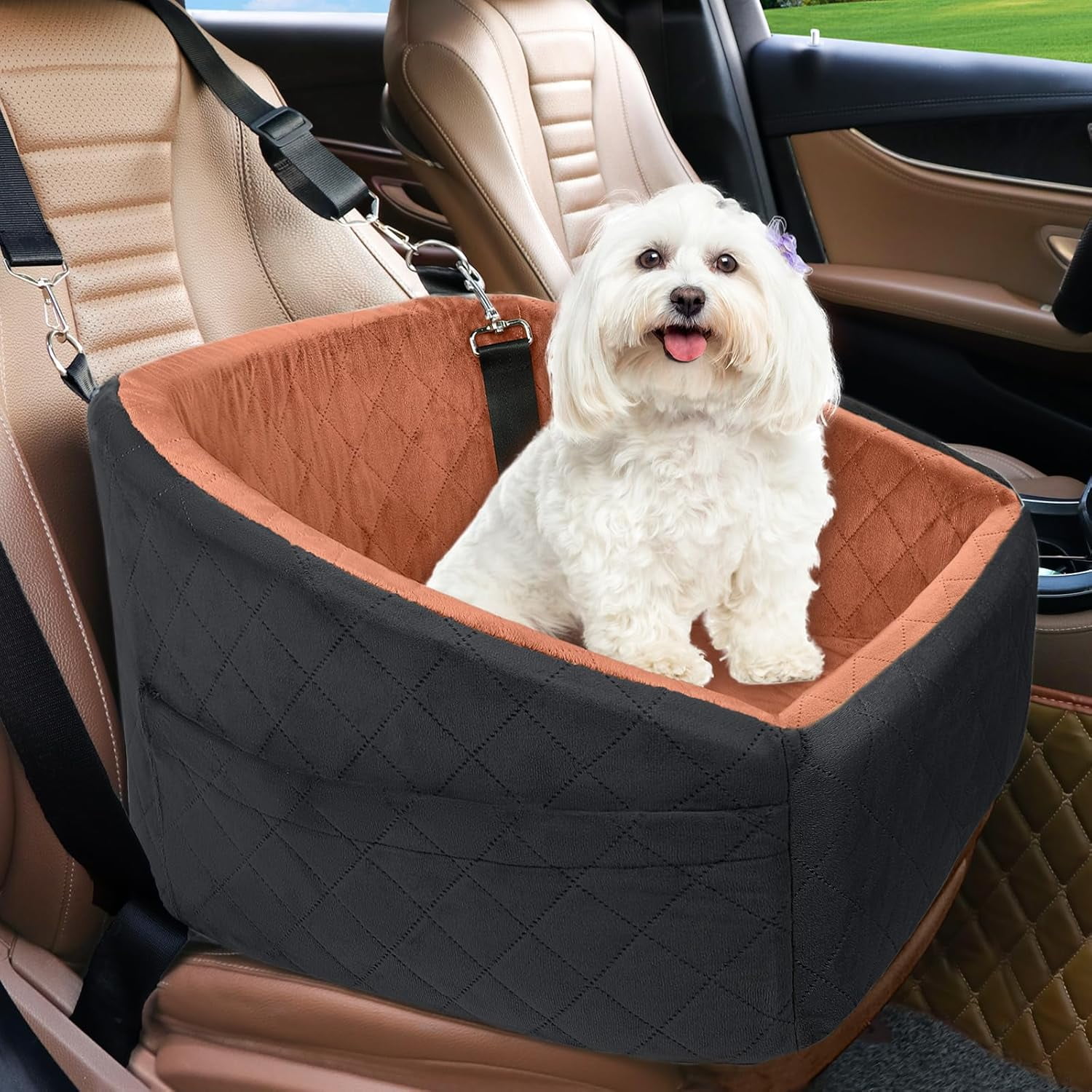 Dog Car Seat for Small Medium Dogs,Detachable Washable Dog Booster Seat Under 30lbs, Pet Car Seats Travel Bed with Storage Pockets and Safety Belt (Purple)