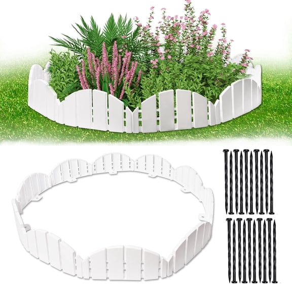 FRTDNE Garden Edging Border,20Pcs No Dig Landscape Edging Decorative Interlocking 17ft Fence Edgings Landscape Border for DIY Lawn Garden Flower Bed Yard Walkway with Stakes (White)