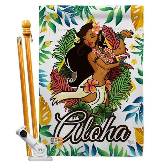 Breeze Decor BD-SU-HS-106083-IP-BO-D-US18-BD 28 x 40 in. Hula Girl Summer Fun in the Sun Impressions Decorative Vertical Double Sided House Flag Set with Pole Bracket & Hardware - Schal Lee