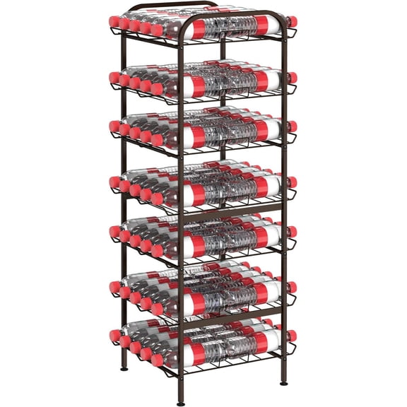 Water Bottle Organizer 7 Tier Free Standing Vertical Metal Water Bottle Rack Shelf Adjustable Water Bottle Beverage Drink Stand Holder for Kitchen Pantry Food Storage, Bronze
