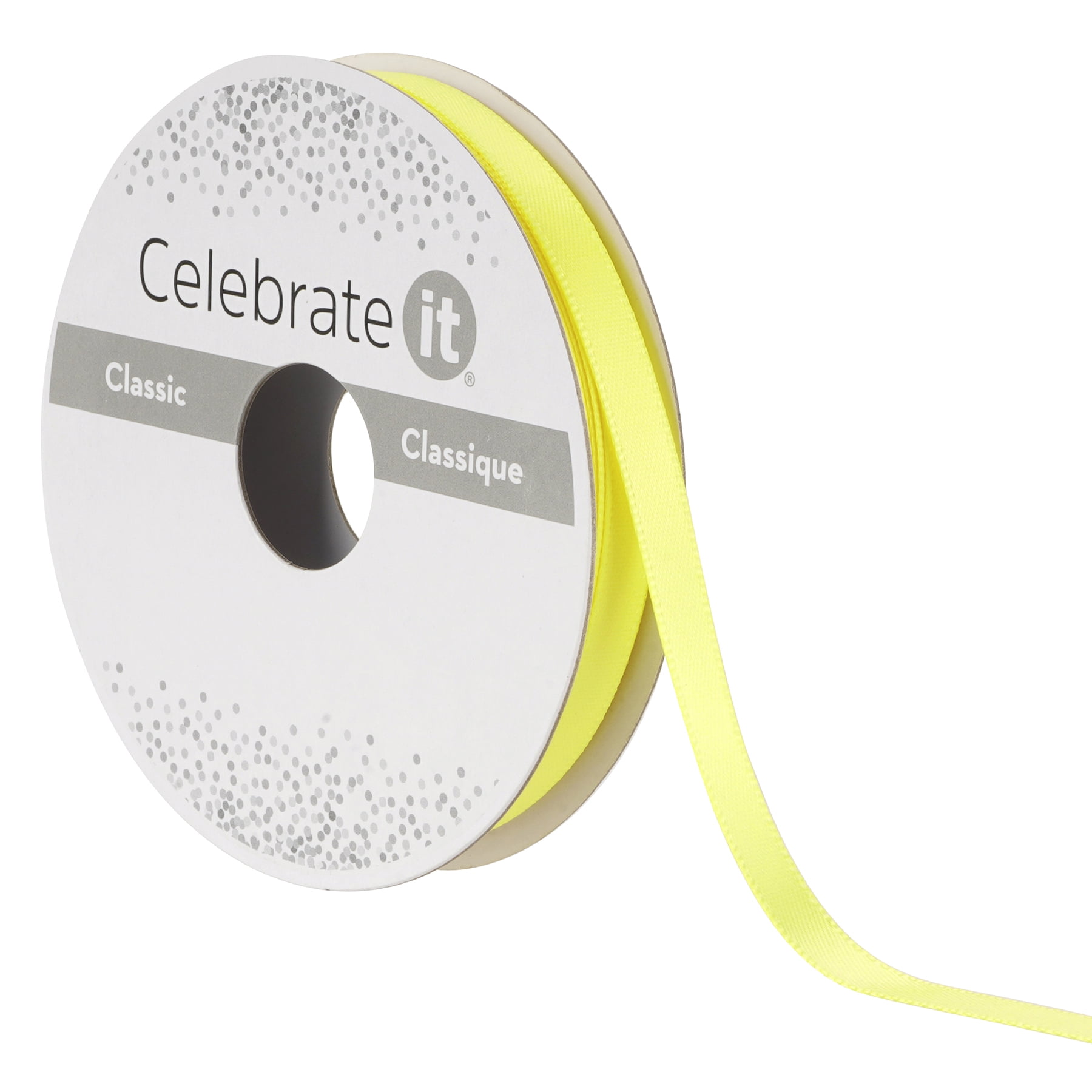 Celebrate It 1/4" x 10yd. Bright Yellow Satin Ribbon - Non-Wired with Woven Edge, Polyester - Ideal for Gift Wrapping, Baskets & DIY Crafts, 24 Pack