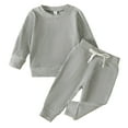 thumbnail image 1 of Hfolob Girls Outfit Toddler Girls Boys Winter Long Sleeve Ribbed Solid Color Tops Pants 2Pcs Outfits Clothes Set, 1 of 4