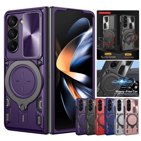 For Samsung Galaxy Z Fold 5 5G Shockproof Magnetic Folding Case Ring Stand Camera Lens Protection Cover