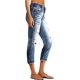thumbnail image 2 of Pantalones vaqueros capris para mujer, cintura media, detalle de bolsillo rasgado, doble botón, dobladillo con dobladillo, pantalones de mezclilla, azul marino, doble botón, extragrande, 2 of 5
