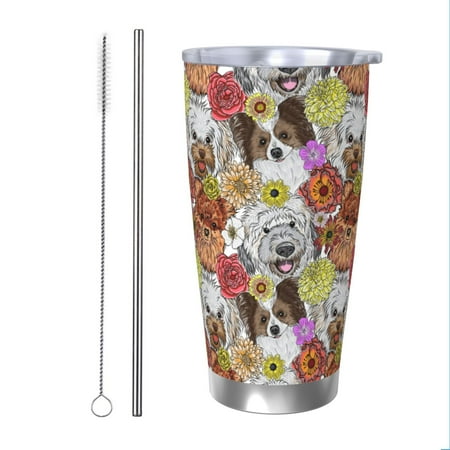 

KLL Cute Dogs Puppy Print 40oz Stainless Steel Insulated Car Cup with Spillproof Lid - Keep Your Drink Hot or Cold on the Go-Straw Two-piece Set