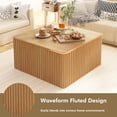 thumbnail image 4 of Fluted Square Coffee Table with Storage-Large Wood Center Table with Solid Wood Veneer Top, Mid Century Modern Low Coffee Table for Living Room, Natural, 4 of 14