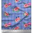 thumbnail image 1 of Soimoi Blue Cotton Duck Fabric Check & Floral Printed Craft Fabric by the Yard 42 Inch Wide, 1 of 3