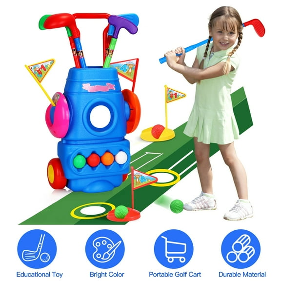 Kids Golf Club Set, iMounTEK Toddler Golf Set with 4 Balls, 4 Golf Sticks, 2 Practice Holes, Indoor and Outdoor Golf Toys for Boys and Girls Aged 1-10 Years Old