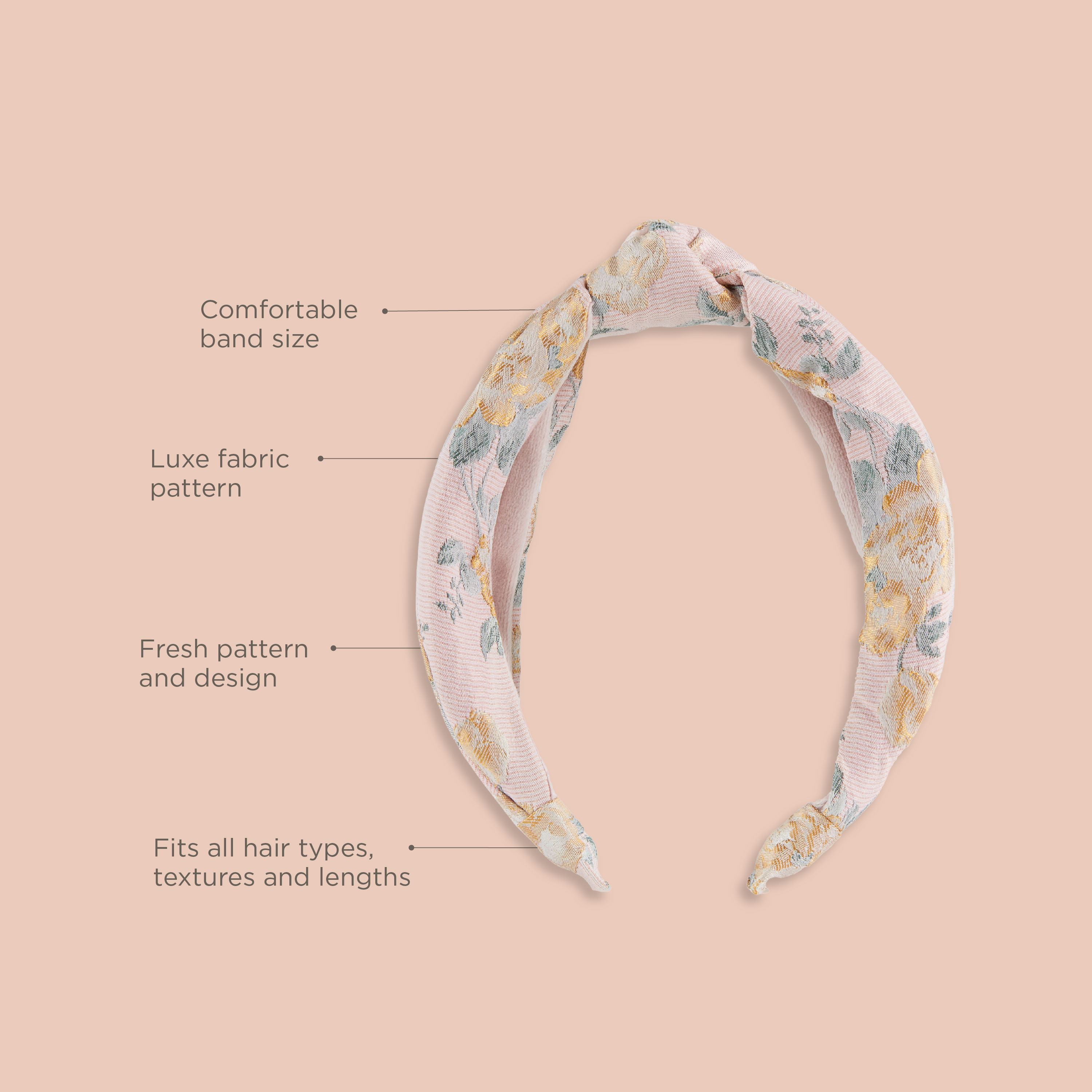 Hairitage Brocade Headband for Women & Girls | Set of Non-Slip Hair Accessories for All Hair Types | Pink, 1PC