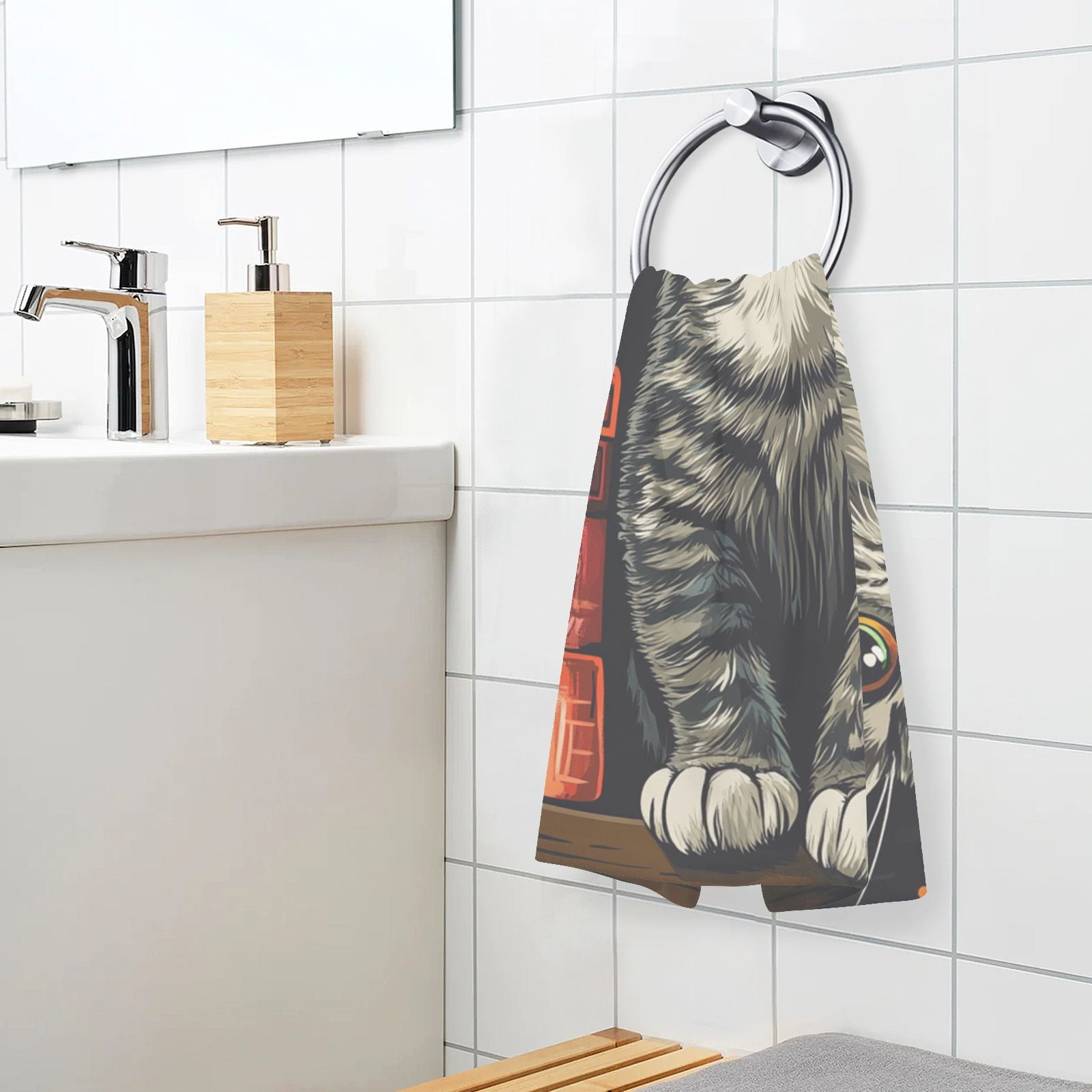 Cat Books Hand Towels Cotton Bath Towels Large Face Towels Absorbent for Bathroom 2 Packs