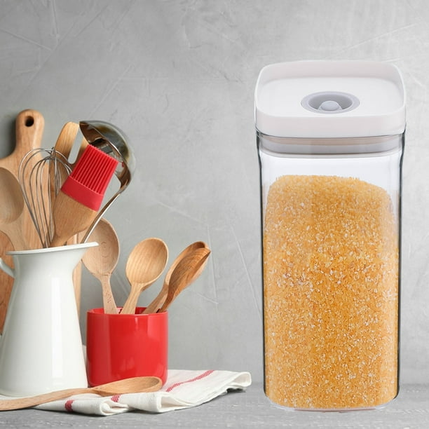 Recipientes herméticos para almacenar alimentos con tapas - Juego de 3 piezas, sello de un solo botón, organización apilable de despensa para cereales, pasta, café y azúcar