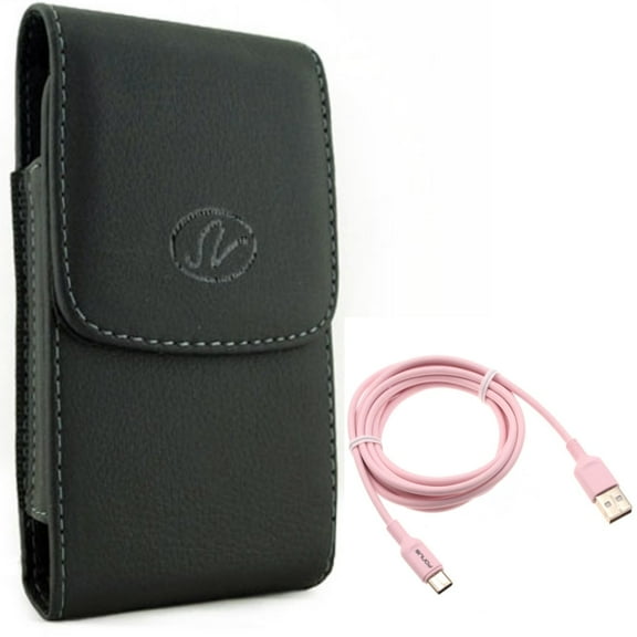 Case Belt Clip w 6ft USB-C Cable for Samsung Galaxy S22 Plus,S22 S21 FE 5G - Leather Holster Cover, Pink Charger Cord Power