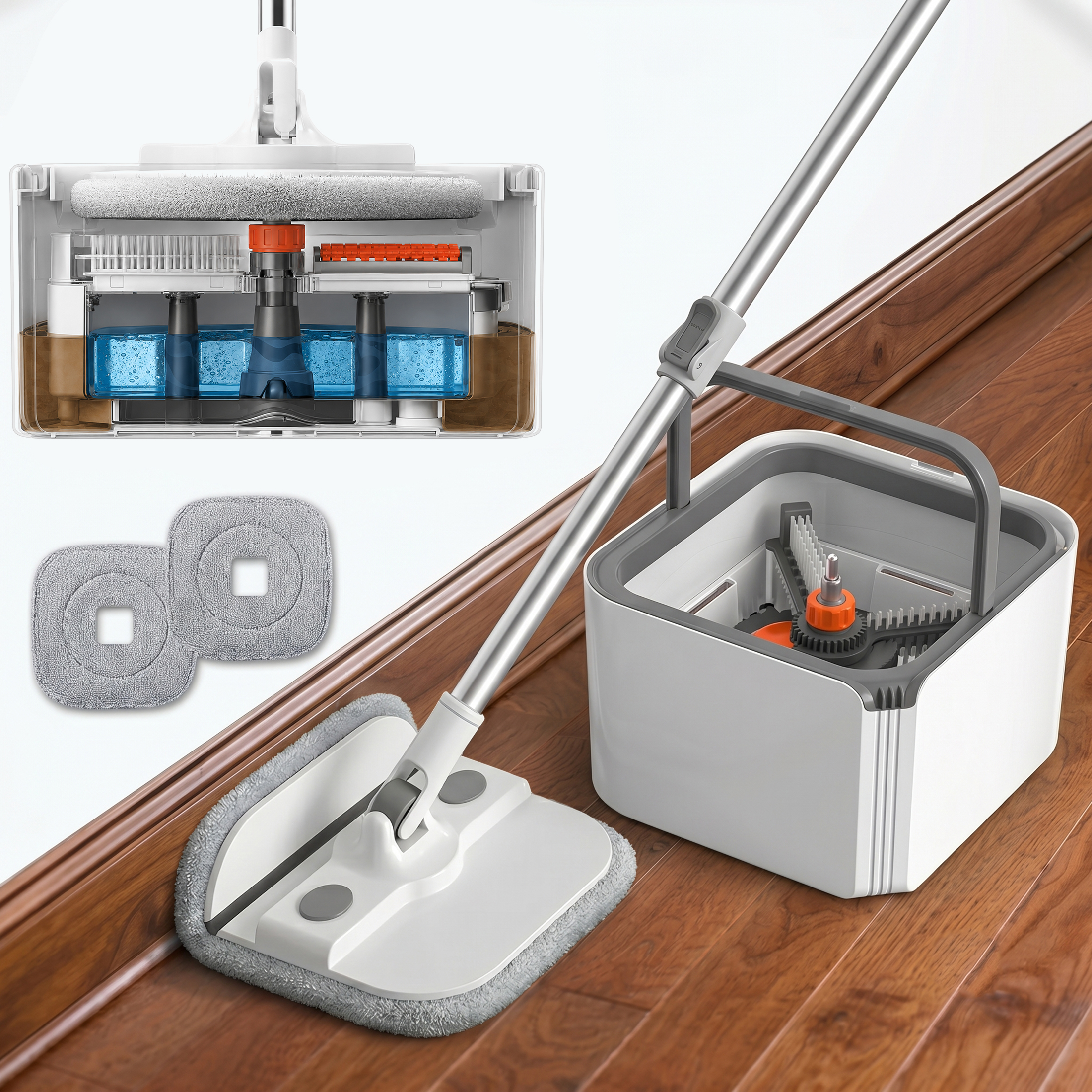 CLNEZ Spin Mop and Bucket with Dual-Tank Water Separation System