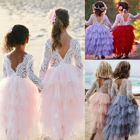 

Toddler Kid Baby Girl Lace Tulle Backless Dresses Party Pageant Sundress Clothes