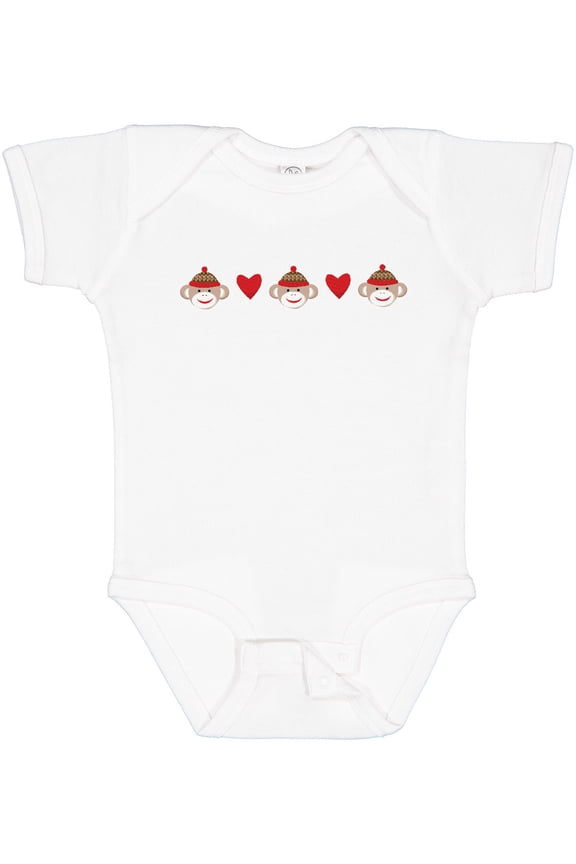 Sock Monkey Heart Border Boys or Girls Baby Bodysuit