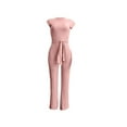 thumbnail image 5 of Njoeus Women 2 Piece Outfits Ribbed Jumpsuits Short Sleeve Tie Crop Tops High Waist Long Pants Bodycon Romper Club Lounge Wear, 5 of 6