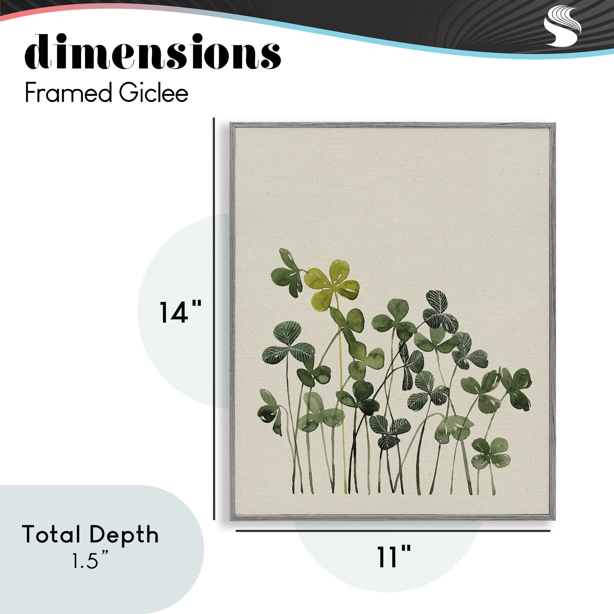 Hidden Gems Clovers Gray Framed Giclee Art, design by Grace Popp