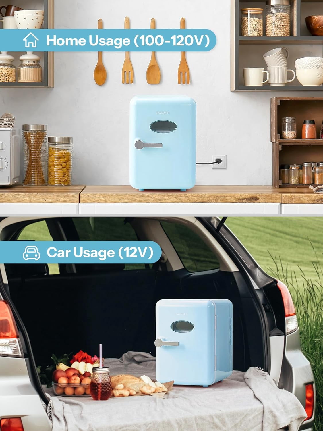 Fridge 4L Retro Portable Cooler for Car & Home,  Skincare Refrigerator with Adjustable Thermostat