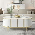 thumbnail image 3 of Harper & Bright Designs Oval Fluted Coffee Table with Storage, Gold Center Table with 2 Cabinets for Living Room, White, 3 of 17