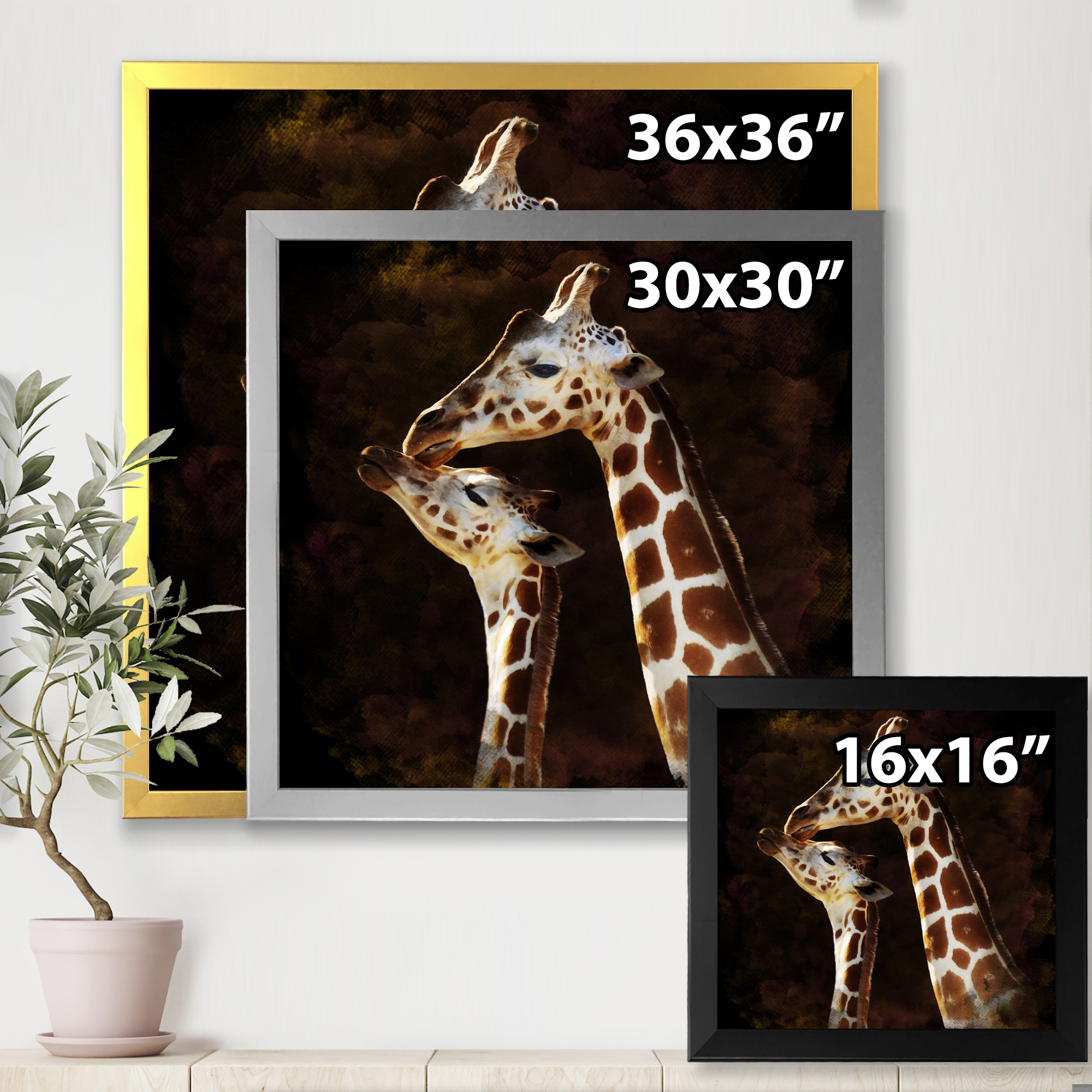 Designart 'Close UP Of Two Giraffes Kissing I' Farmhouse Framed Art Print