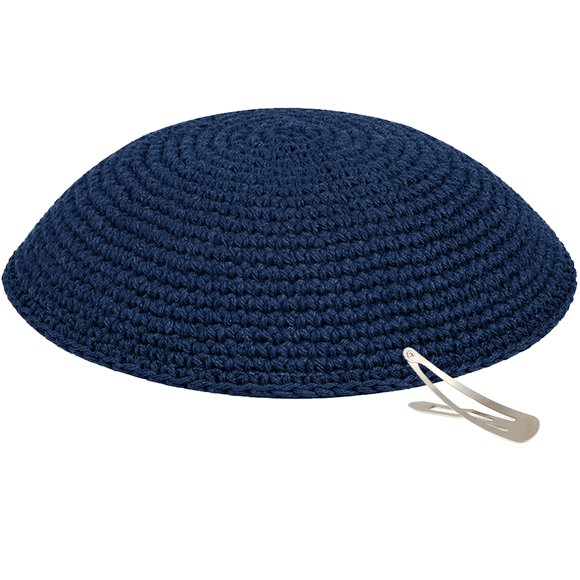 Kipá Zion Judaica Tejido a Mano Azul Marino 15 cm