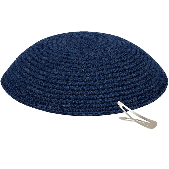 Kipá Zion Judaica Tejido a Mano Azul Marino 15 cm