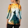 thumbnail image 4 of KLHDSF Womens Halloween Witch Print V Neck Scrub Top With 2 Pockets Stretchy 3/4 Sleeve Side Slit Casual Fall Workwear Orange L, 4 of 6