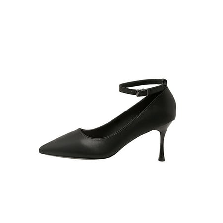 

Wazshop Women Stiletto Heels Sexy Pumps Ankle Strap Pump Shoes Fashion Pointed Toe Dress Shoe Ladies Heeled Sandals Kitten Lightweight Soft Leather Black 7cm 5.5