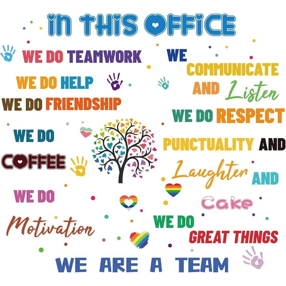 8 Sheets Office Inspirational Word Wall Stickers Positive Sayings Motivational Teamwork PVC Waterproof Self Adhesive Wall Decals Removable Rectangle