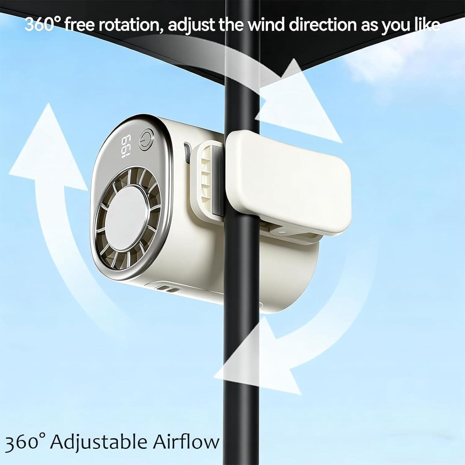 2026 Car Clip On Air Conditioner Fan with LED Display - 360° Rotation, USB Rechargeable Personal Cooling Fan, 199 Speeds Adjustable, 16℃ Semi-Cooling Wide Clamp Detachable (Black)