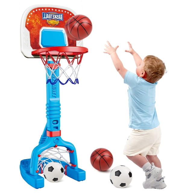Canasta de baloncesto PJG para niños pequeños, ajustable para interiores, con 4 pelotas