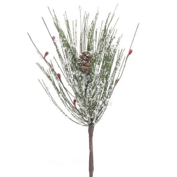 Set of 5 Artificial 12" Long Snowy Pine with Red Pip Berries