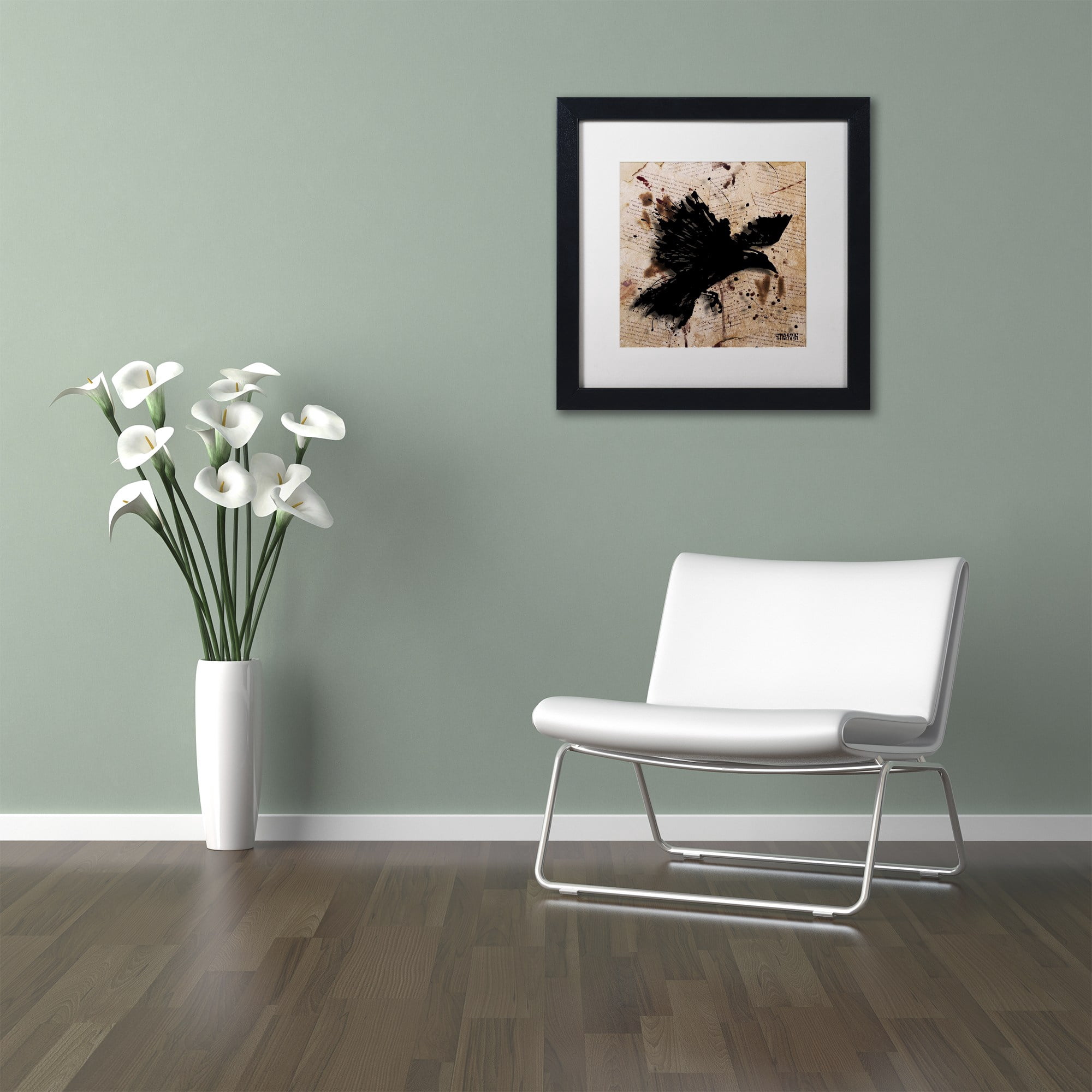 Trademark Fine Art "The Raven 1" Canvas Art by Roderick Stevens, White Matte, Black Frame