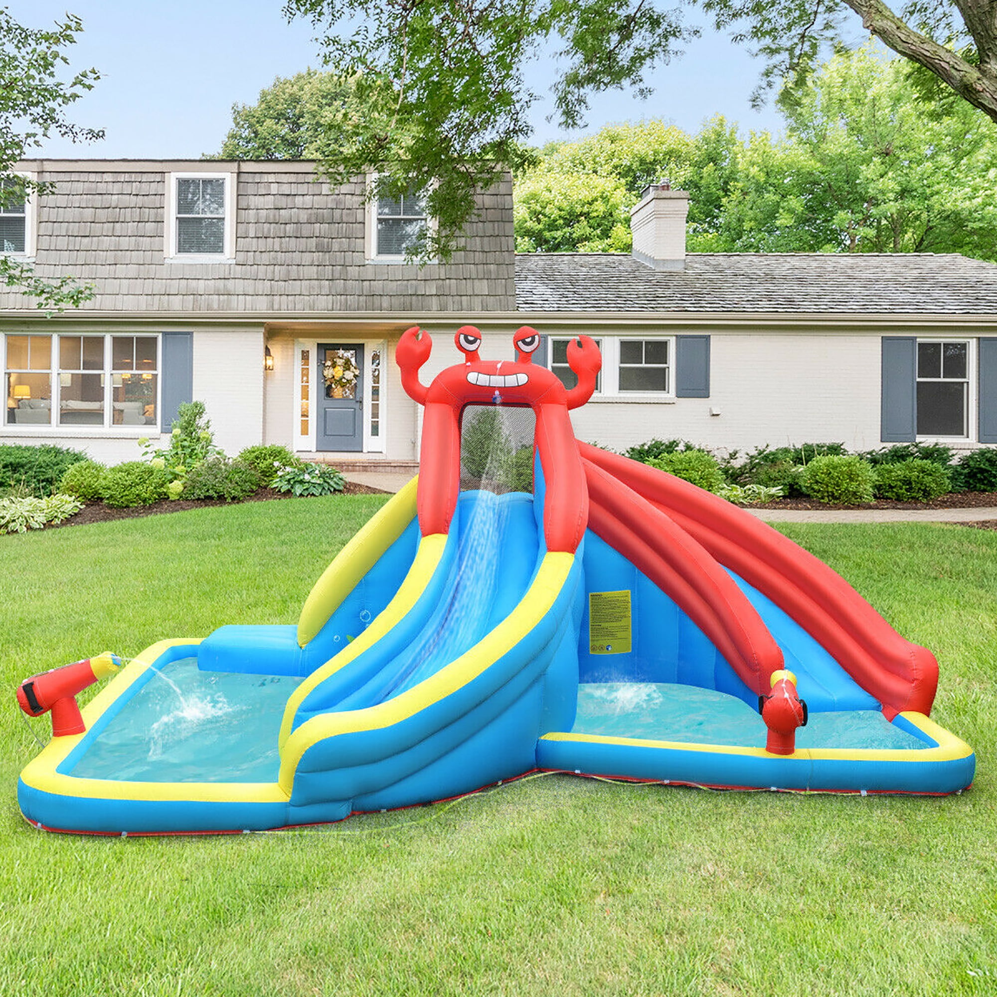 Costway Inflatable Water Slide Crab Dual Slide Bounce House Splash Pool with 950W Blower