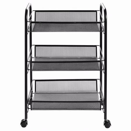 Block Kitchen Trolley 3 Tier Storage Rack Trolley Cart With Hook Home Kitchen Organizer Utility Baskets, Black ()