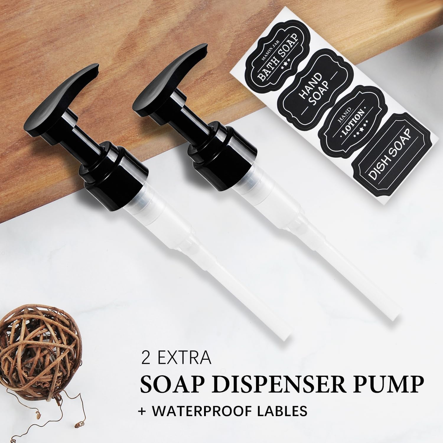 Plastic Mason Jar Soap Dispenser with Pump Lid,16OZ Refillable BPA-Free Hand Soap Dispenser Set with Cute Lables - Farmhouse Decor for Kitchen/Bathroom,Liquid Soap,Dish Soap, Lotion (2 Pack)