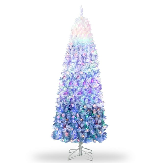 EuKer Christmas-themed pink pencil gradient flocked tree white powder 75FT
