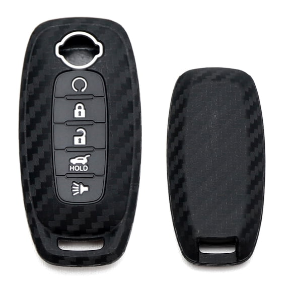 Black Twill Weave Carbon Fiber Pattern Soft Silicone Key Fob Cover For Nissan 2022-up Rogue Pathfinder 5-Button Car Key