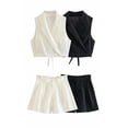 thumbnail image 2 of new summer women's European and American style suit collar slim vest + versatile casual shorts set-black vest-XS, 2 of 5