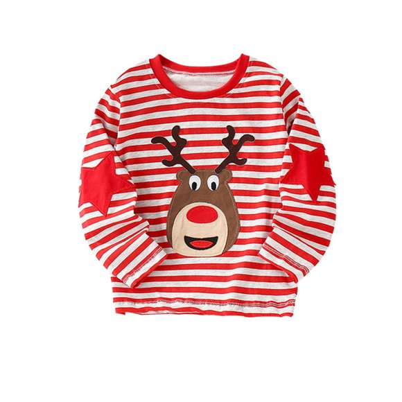 LUOGENLI T Shirt for Girls Kids Girls and Boys Christmas Shirt Long Sleeve Striped Patchwork T Shirt Shirts for Girls Workout Red 12-18 Months