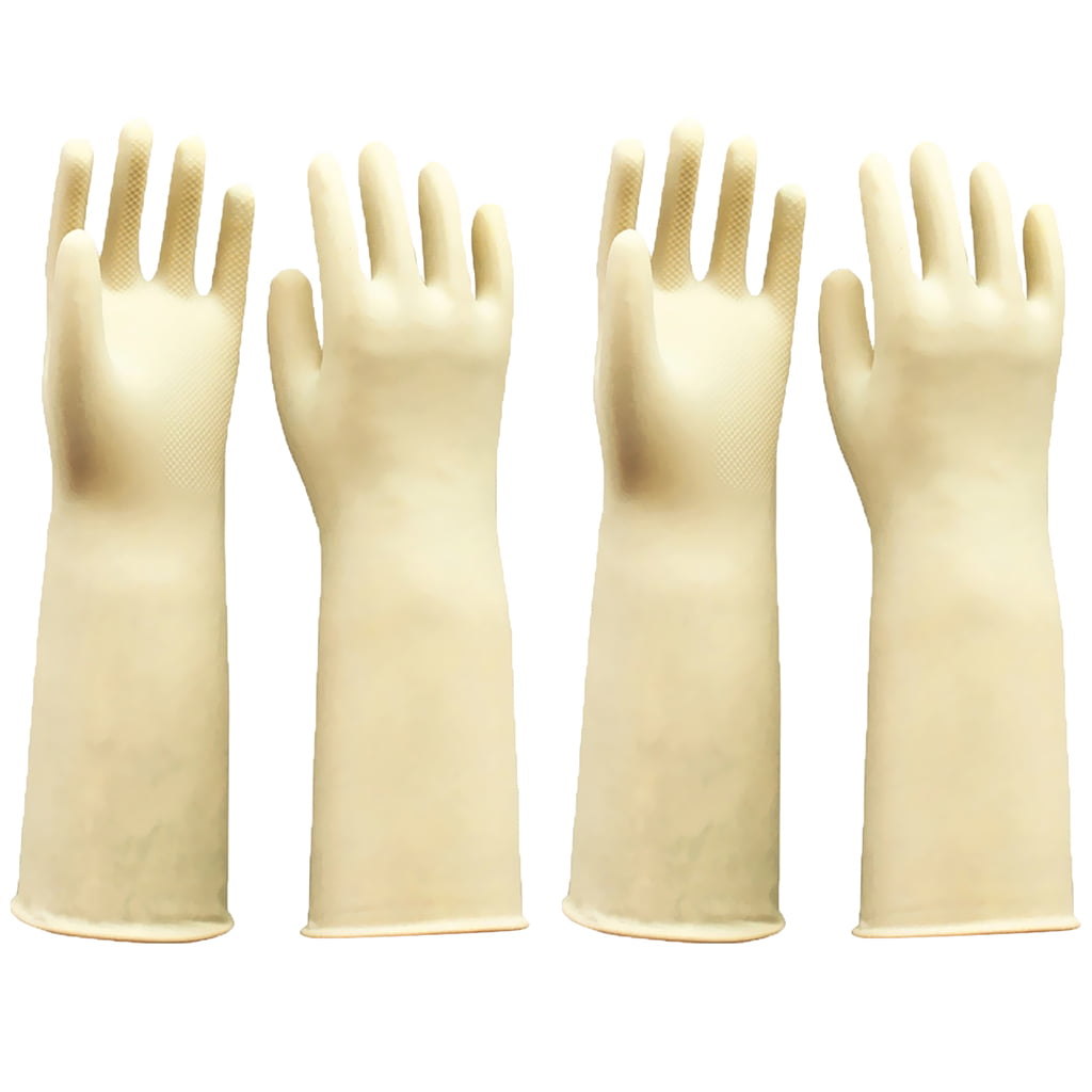 Natural Latex Rubber Gloves Heavy Duty Non Slip Household Gloves 60cm White 
